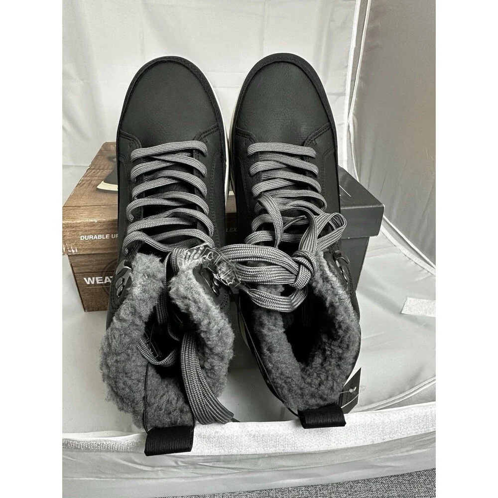New  Weatherproof Men's Faux Fur Lined Lace Up Boots Dark Gray Size 10